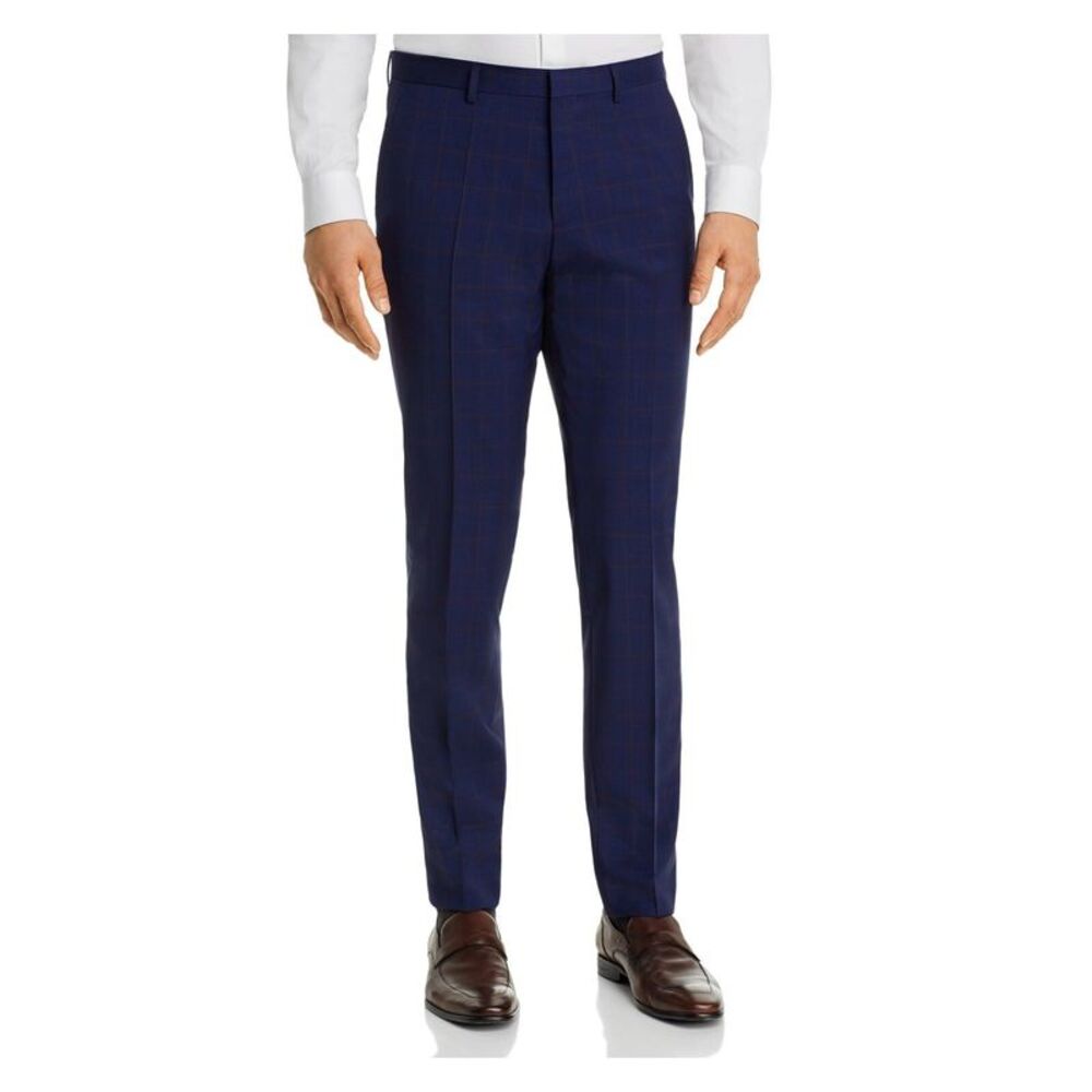 HUGO BOSS Mens Blue Tapered, Slim Fit Wool Blend Suit Separate Pants 32R